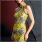 Jacquard gold yellow dyed bamboo sleeveless medium and long cheongsam