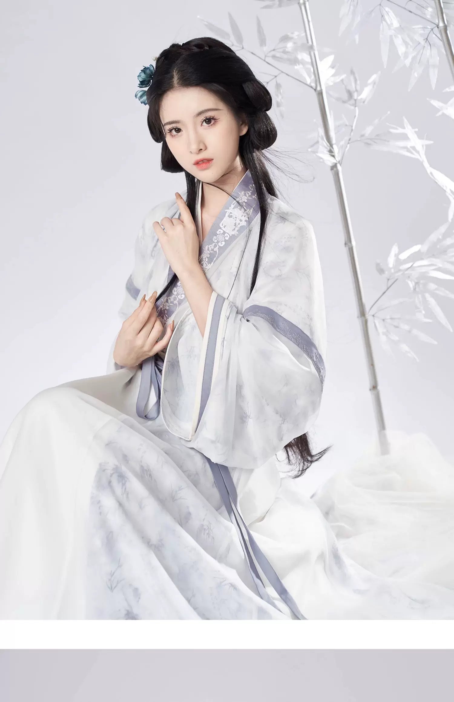 Ink Blue Jin Dynasty Hanfu Separates and 3-Piece Set - full outfit view