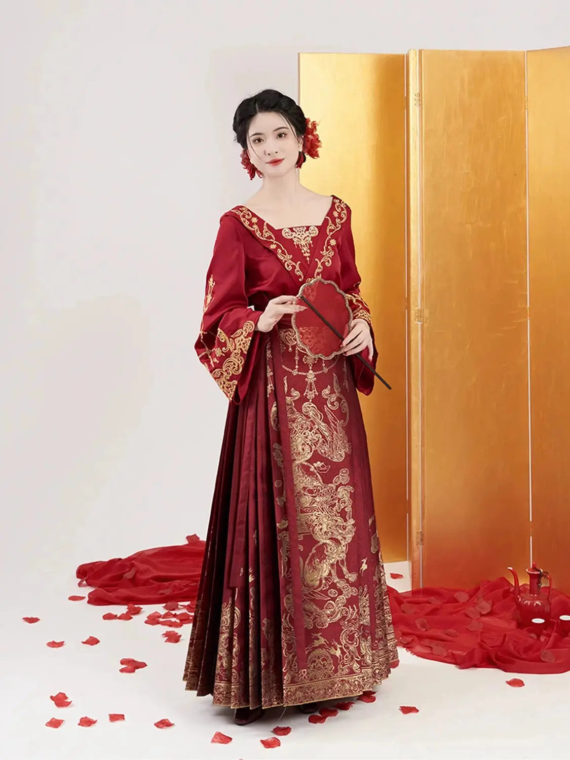 Perfect Harmony Bridal Hanfu – New Chinese Style Mamian Skirt Wedding Dress for Engagement & Reception
