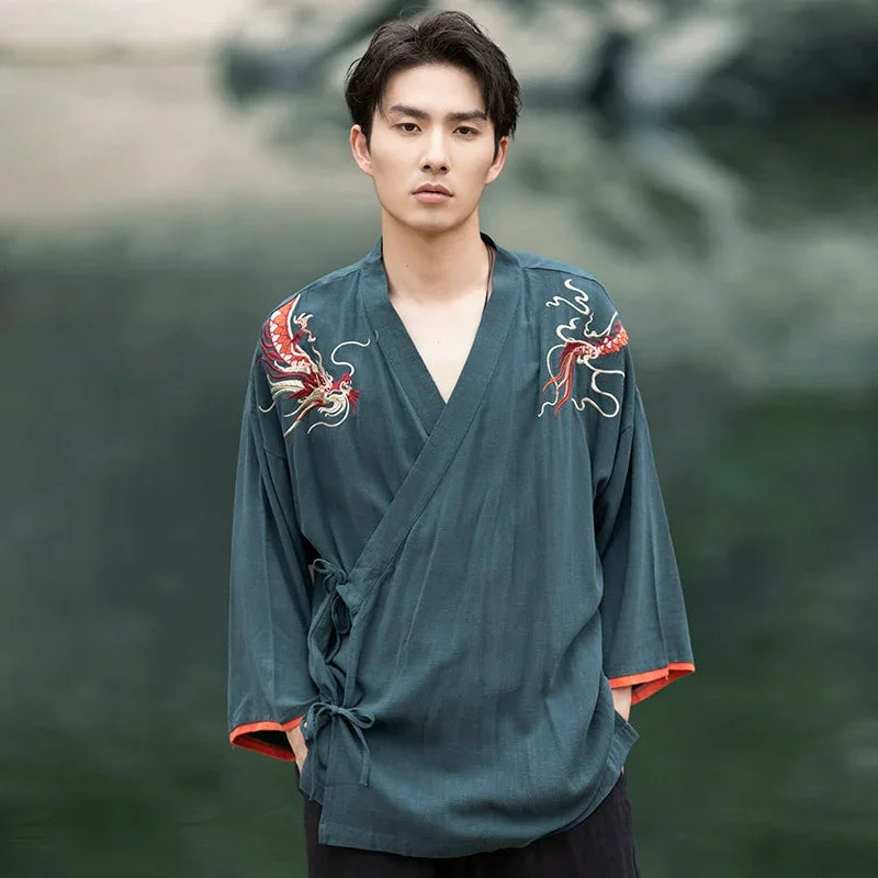 Chinese style cotton and linen retro Hanfu spring and summer Tang suit man - Yandan_Hanfu