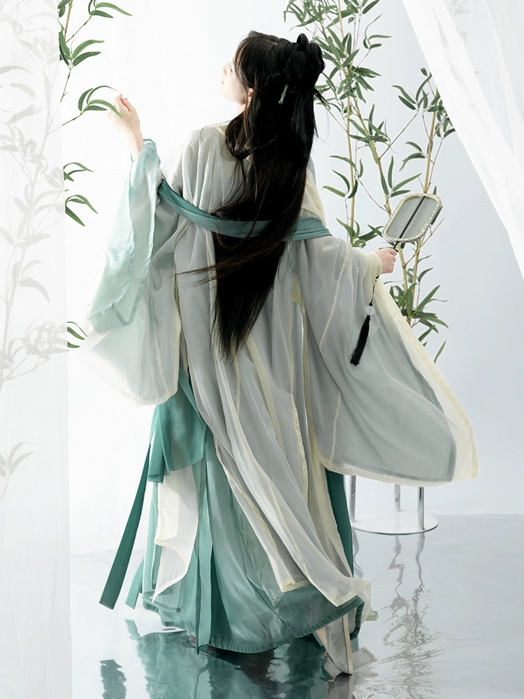 Elevate your style with our Hanfu Women's Green Daily Long Gown Wrap Skirt, inspired by the majestic beauty of the Song Dynasty. Explore our collection featuring Song Dynasty Hanfu, Hanfu skirts, and Hanfu shirts. Discover casual and princess-inspired Hanfu outfits, complemented by Dunhuang-inspired designs. Experience the allure of traditional Hanfu fashion with vibrant green hues and exquisite detailing.