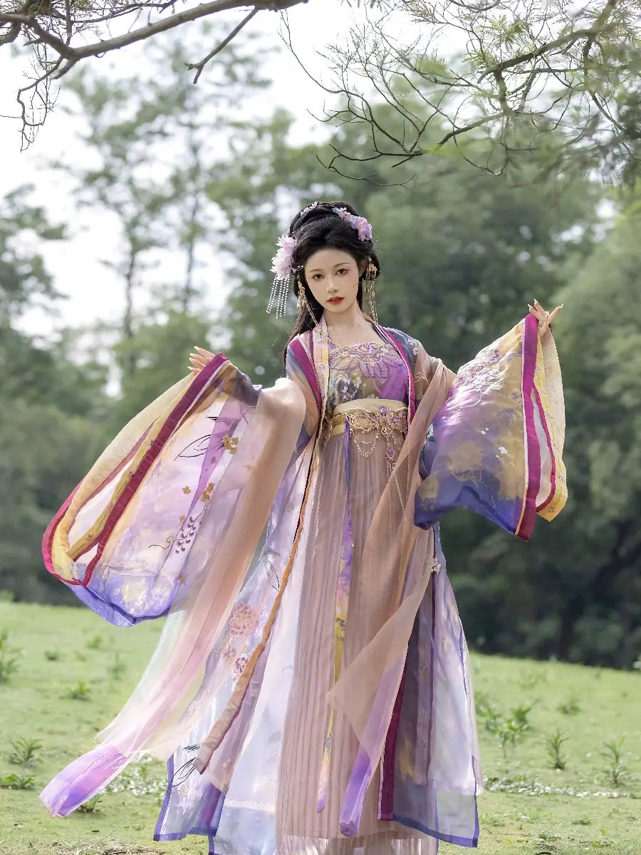 This purple hanfu for women features elegant hanfu sleeves, intricate hanfu patterns, and layered hanfu skirt designs. Perfect as a princess hanfu dress, fairy hanfu dress, or sexy hanfu, it’s inspired by Tang Dynasty hanfu and ideal for hanfu cosplay or hanfu dance styles. Available in plus size hanfu, it’s perfect for any occasion. Wondering where to buy hanfu? Visit our hanfu shop for the best hanfu for sale options.