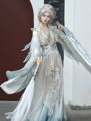 Enjoy the ethereal beauty of ancient China by wearing our Wei and Jin embroidered Fairy White Hanfu. Impeccably crafted and decorated with intricate embroidery, this Hanfu embodies the elegance of traditional Chinese clothing. Whether you're attending a special occasion or just enjoying everyday elegance, our collection offers a variety of styles to suit your taste. Explore our fairy Hanfu, princess Hanfu and casual Hanfu series and experience the timeless charm of Hanfu fashion.