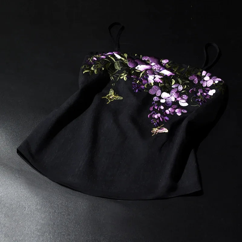 [Wisteria Flower] Spring&summer embroidered Hanfu sling tube top - Yandan_Hanfu