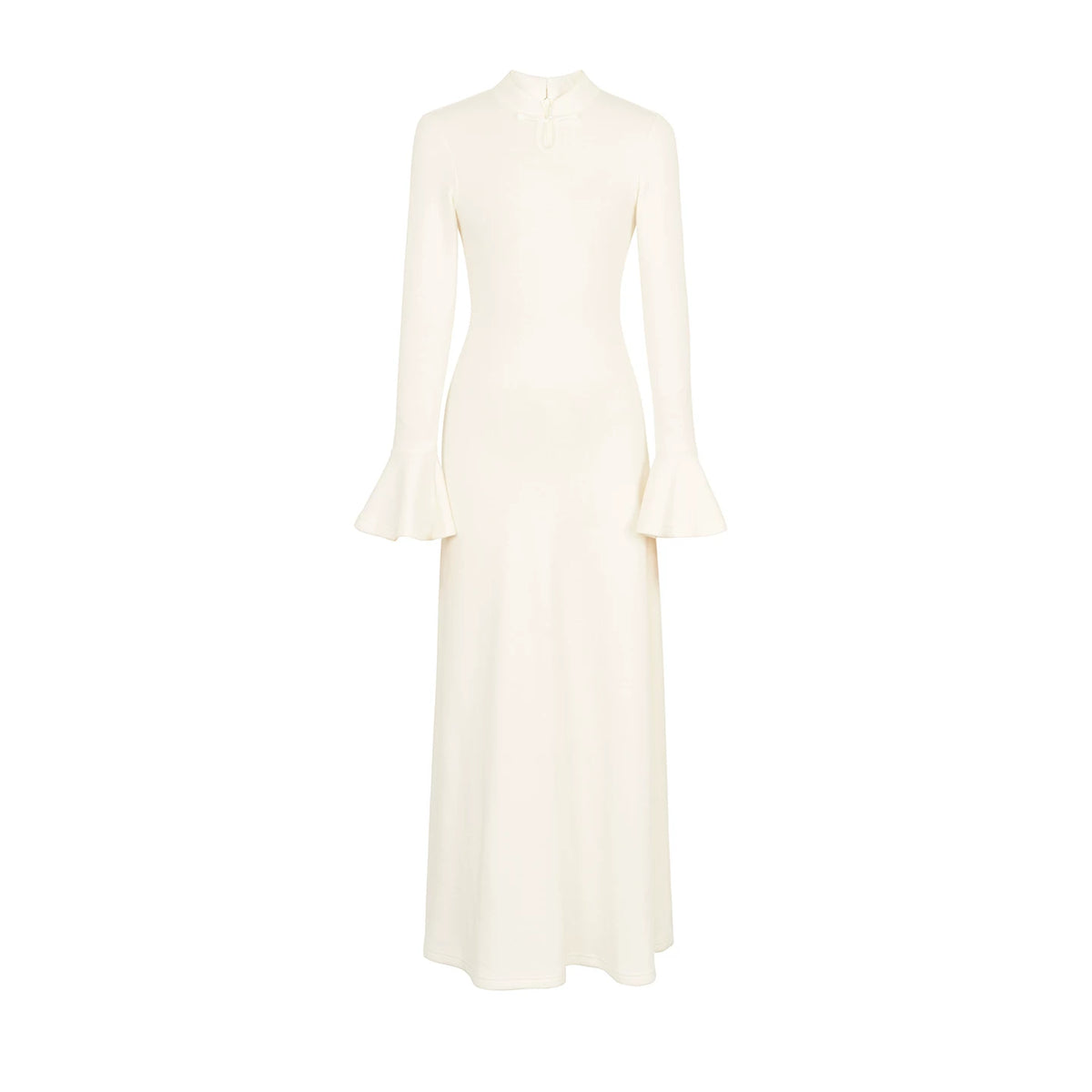Ivory stand-collar dress displayed alone