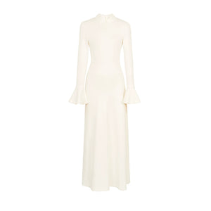 Ivory stand-collar dress displayed alone