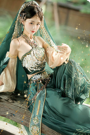 Discover green hanfu for women with elegant hanfu sleeves, intricate hanfu patterns, and layered designs. Perfect for princess hanfu dress, fairy hanfu dress, sexy hanfu, or hanfu cosplay. Pair with a hanfu skirt, hanfu coat, or dark green hanfu jacket. For men, shop modern hanfu male robes inspired by Tang Dynasty hanfu. Visit our hanfu shop for the best hanfu for sale.