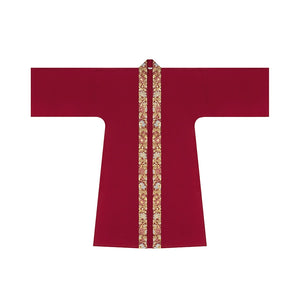 Front view of outer robe with gold floral embroidery from [Dan Que Acacia] New Chinese Style Red Wedding Dress set.