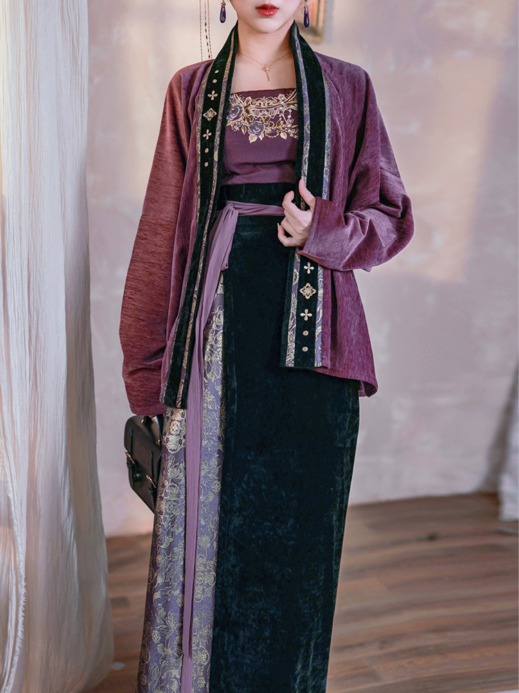 Twilight Purple Song Dynasty Hanfu 3-Piece Set - full outfit view