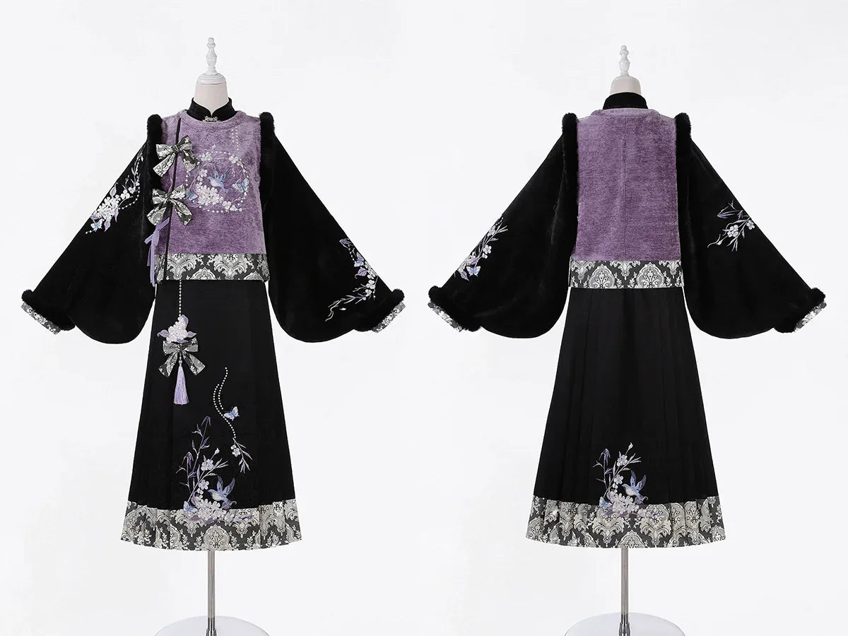“Swallow’s Return” – Modern Hanfu Layered Vest & Skirt Set | Autumn-Winter Everyday Chinese Style - Yandan_Hanfu