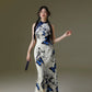 Velvet butterfly printing elastic cheongsam