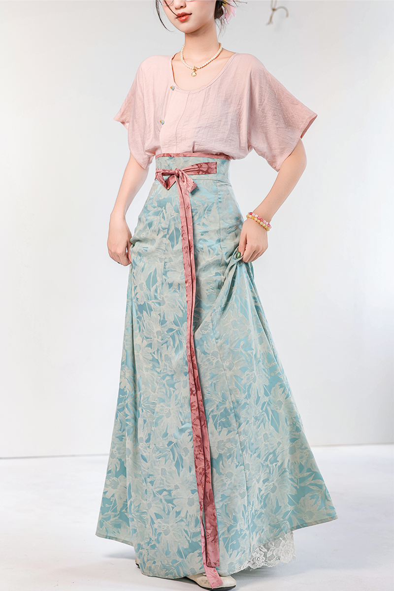 [Seventy-two soot] Green glaze dyed short-sleeved version, Tang Beizi Hanfu broken skirt, spring and summer women's daily commute
