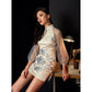 White Splicing sleeves slim-fitting split-ended jacquard short cheongsam skirt