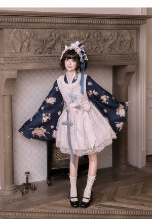 East-Meets-West Pink Two-Piece Set | Romance Embroidered Hanfu Blouse & Over Skirt - Yandan_Hanfu