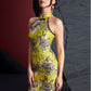 Jacquard gold yellow dyed bamboo sleeveless medium and long cheongsam