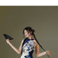 Velvet butterfly printing elastic cheongsam