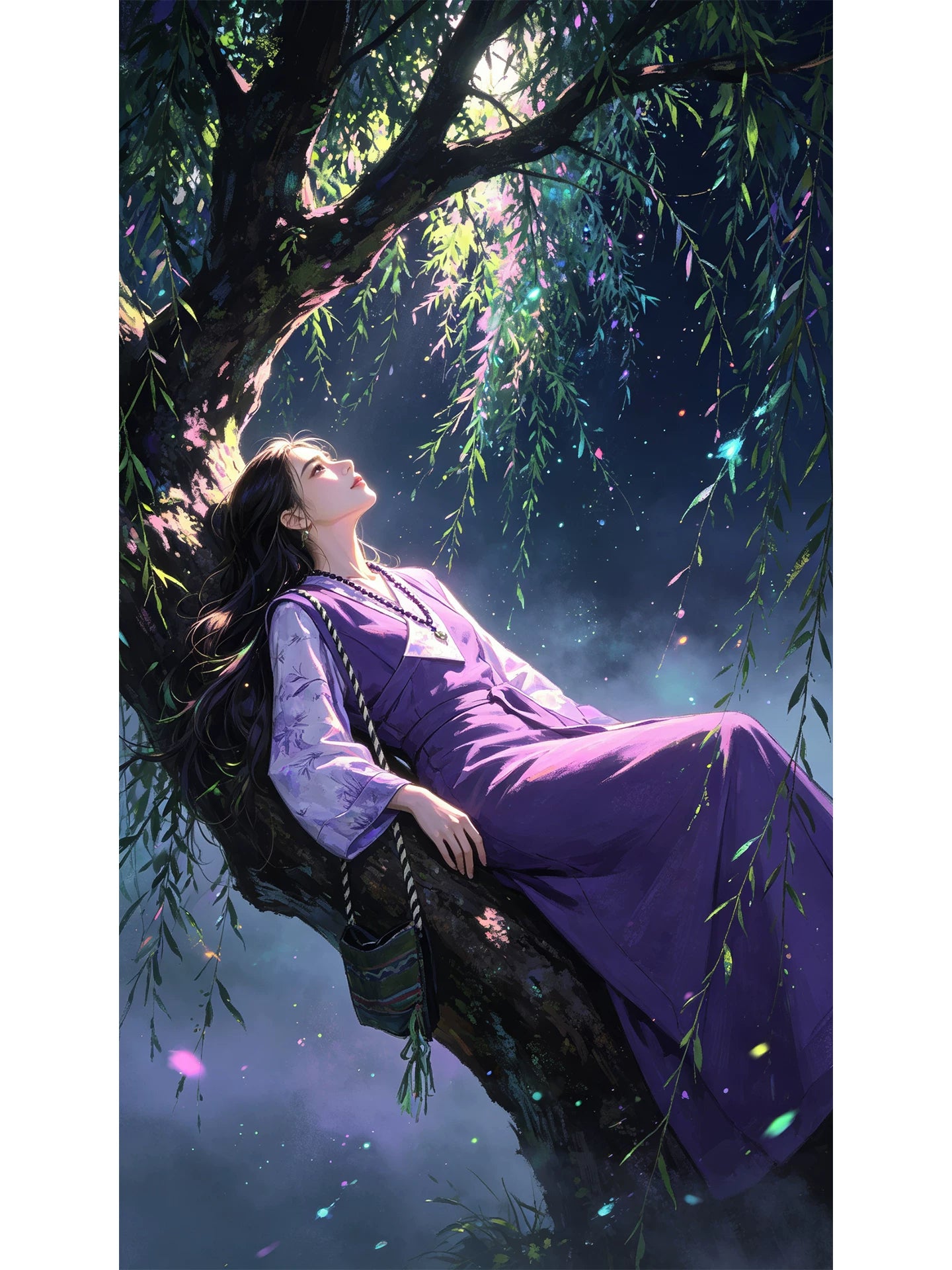 Smoke purple faux two-piece dress with waist tie and long silhouette
