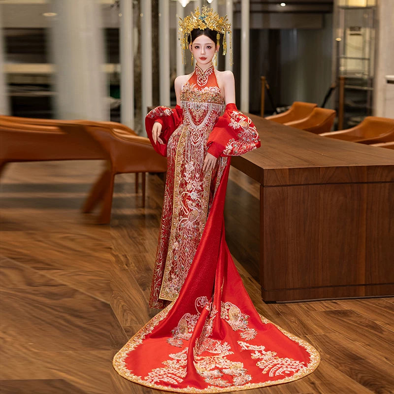 The Red East-Meets-West Gown | Mermaid Tail & Mandarin Collar Red Beauty / XL The Red East-Meets-West Gown | Mermaid Tail & Mandarin Collar Red Beauty / XL