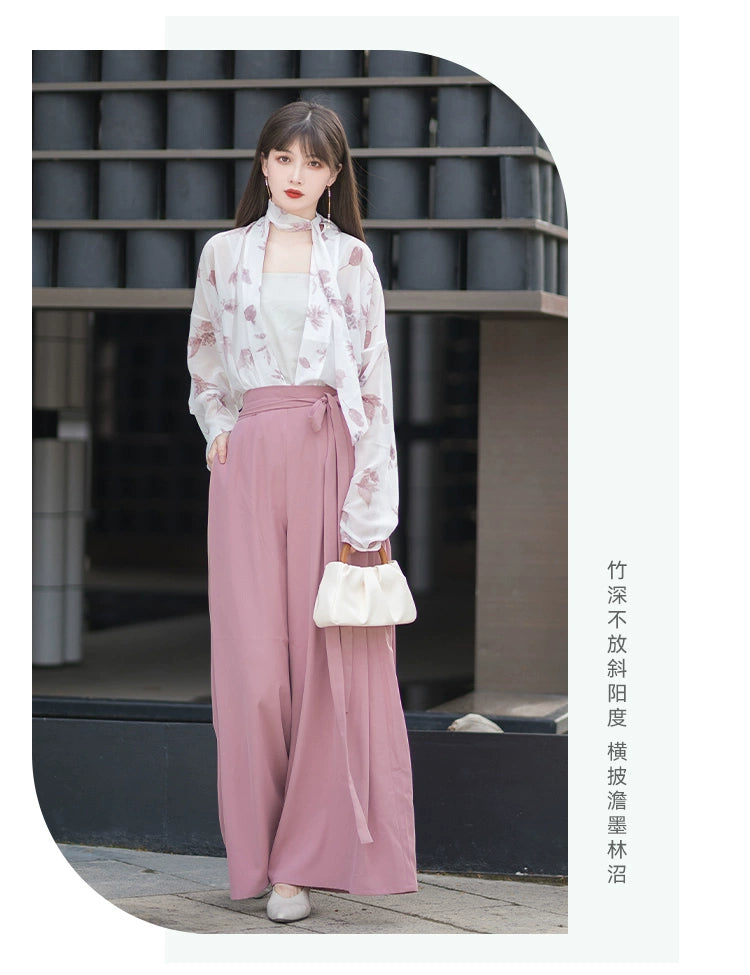 Three color Song style Modern Hanfu Short Shirt and Song Pants Hanfu Women's Summer
