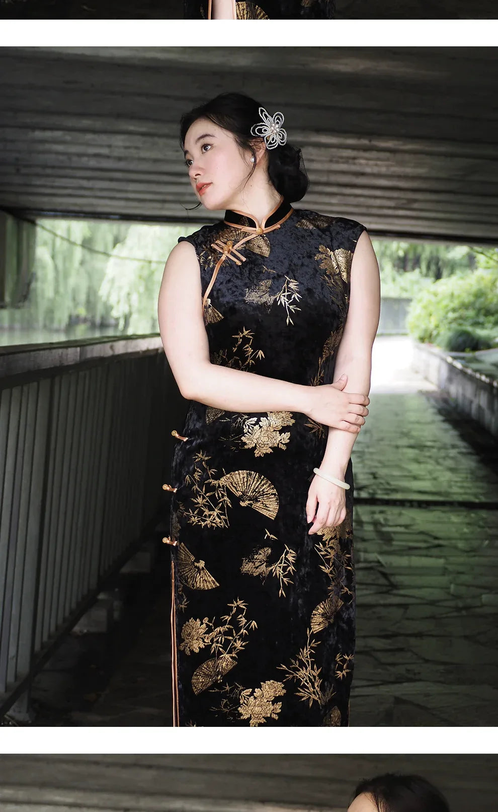 Plus Size Sleeveless Qipao – New Chinese Style Vintage-Inspired Gold Foil Cheongsam for Women - Yandan_Hanfu