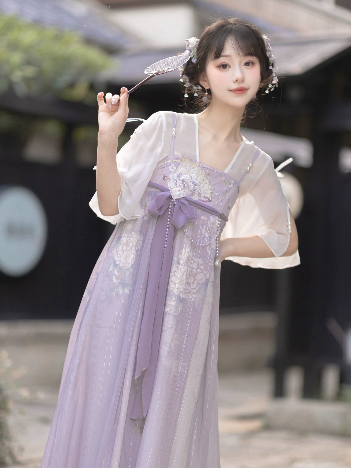 Purple daily Chinese style suspender skirt fairy style