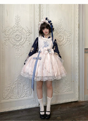 East-Meets-West Pink Two-Piece Set | Romance Embroidered Hanfu Blouse & Over Skirt - Yandan_Hanfu