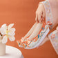 Orange&White Hanfu shoes, pearl upturned, retro embroidery with ancient embroidered shoes, women's ancient style shoes