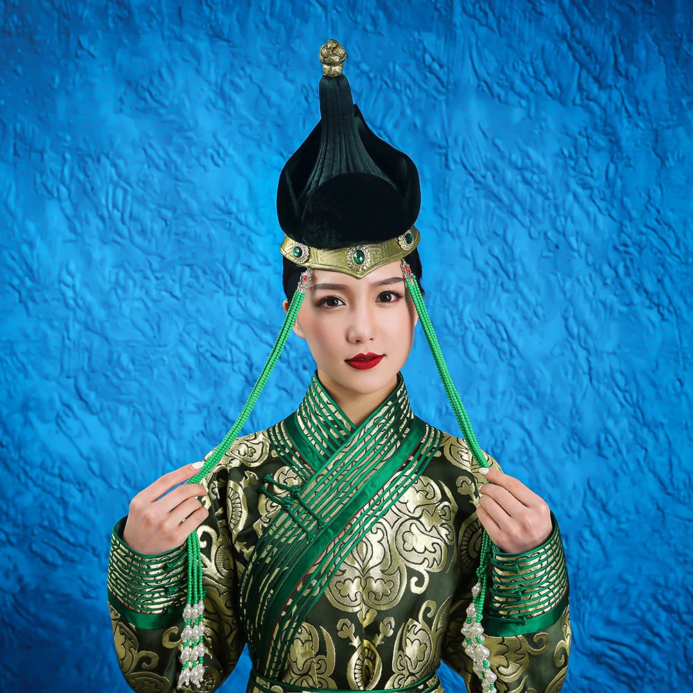 Green Mongolian Wedding Robe | Parent-Child & Couple Dress Set Women's hat Green / Men's XL recommended weight 70-80kg Green Mongolian Wedding Robe | Parent-Child & Couple Dress Set Women's hat Green / Men's XL recommended weight 70-80kg