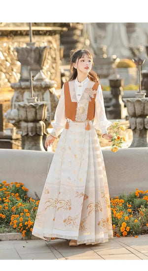 This orange modern hanfu with elegant hanfu sleeves and a chic hanfu jacket is perfect for hanfu women. Wear it as a princess hanfu dress, fairy hanfu dress, or casual hanfu. Inspired by Ming Dynasty hanfu, this modern hanfu dress pairs with a hanfu shirt for layering. Ideal for hanfu cosplay or as a winter hanfu, it’s available at our hanfu shop. Find the best modernised hanfu and orange hanfu styles for every occasion.