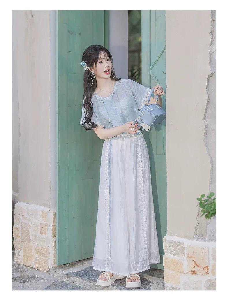 Sea Salt Bubble modern Hanfu Tencel top and Song pants product photo 14