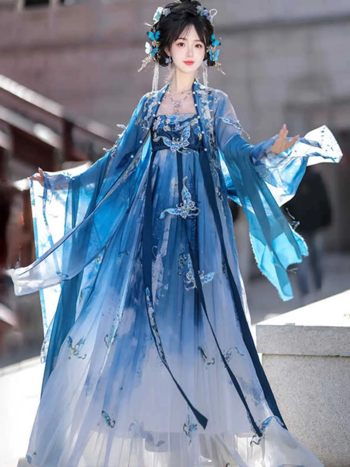 This blue hanfu for women features elegant hanfu sleeves, intricate hanfu patterns, and layered designs. Perfect as a princess hanfu dress, fairy hanfu dress, or sexy hanfu, it’s inspired by Tang Dynasty hanfu and ideal for hanfu cosplay or hanfu dance styles. Shop plus size hanfu, hanfu skirts, and more at our trusted hanfu shop. Wondering where to buy hanfu? Explore hanfu for sale from top Chinese clothing brands and the best Chinese designer clothing websites at our Chinese clothing store online.