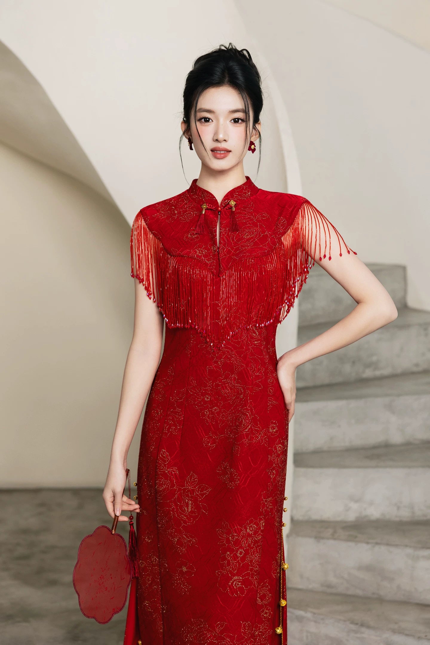 chinese style red dress Modern Chinese Wedding Dress, Red Cheongsam, Custom Qipao, Chinese Tea Ceremony Dress, Red Bridal Dress, Gold Phoenix Dragon Embroidery