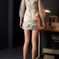 White Splicing sleeves slim-fitting split-ended jacquard short cheongsam skirt