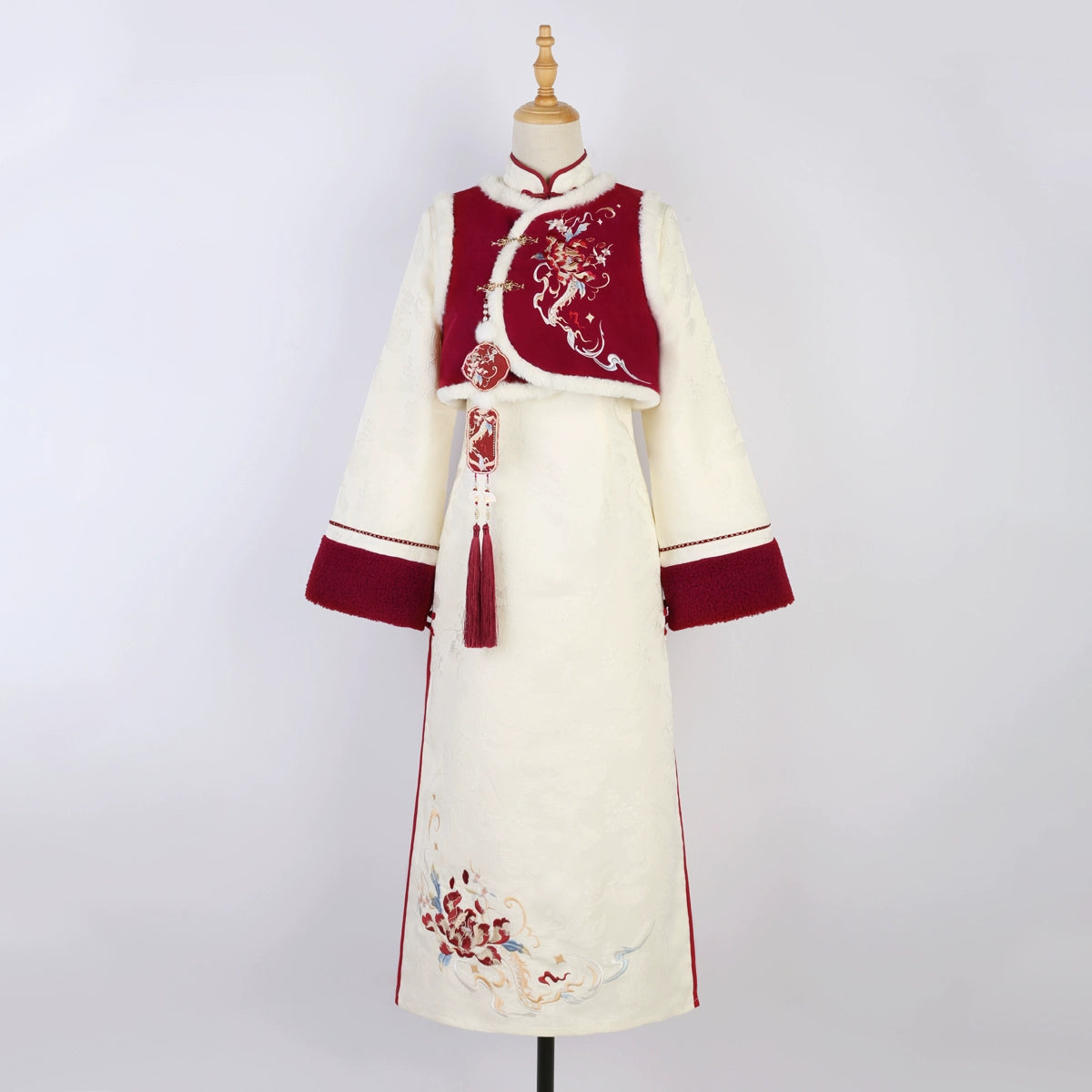 autumn and winter lolita spring dawn Chinese style short vest new year red robe long sleeve op cheongsam dress