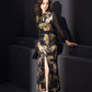 Stylish cheongsam with tiger pattern and retro-inspired satin fabric.