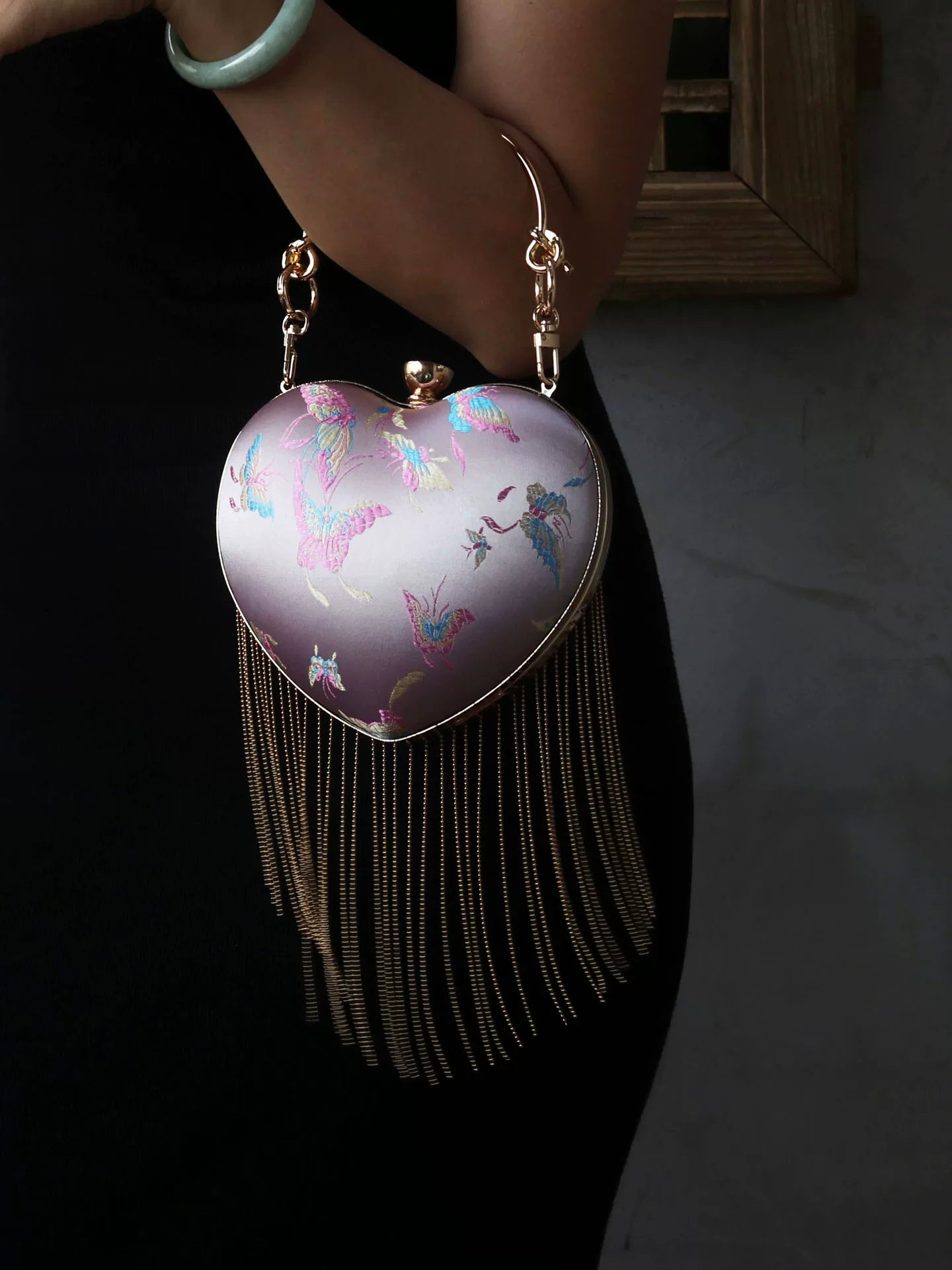 Pink retro mini love mouth gold shoulder crossbody Chinese style handbag classical women