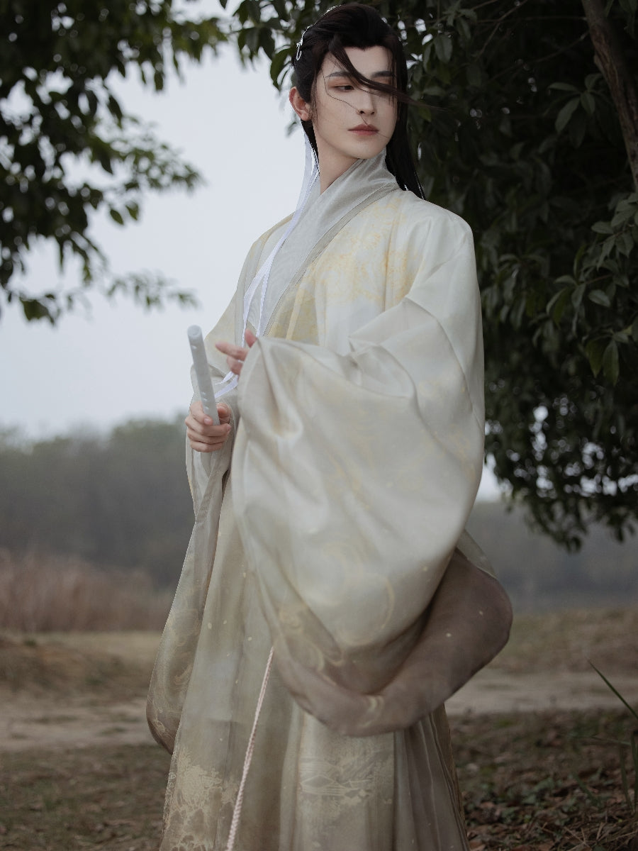 [Bright moon light breeze] Hanfu men's printing smudges Ming-made Taoist robes