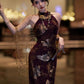 Improved cheongsam women's jacquard purple sexy dress