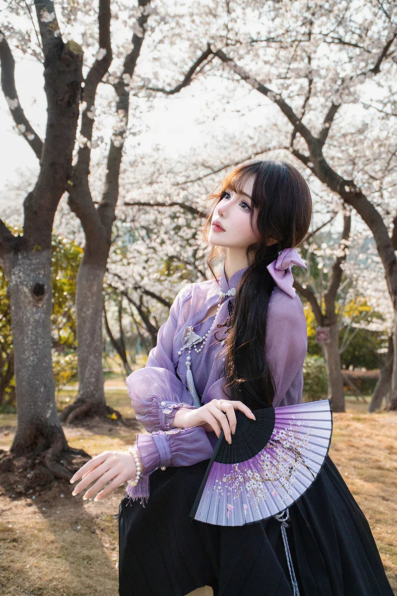 Purple Cheongsam Dress - Fairy Style | Fringed Han Element top + skirt / S Purple Cheongsam Dress - Fairy Style | Fringed Han Element top + skirt / S