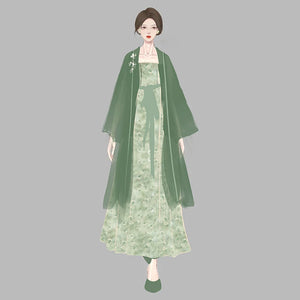 Pear Blossom Song Style Hanfu Jacket and Dress Set - fabric and trim detail