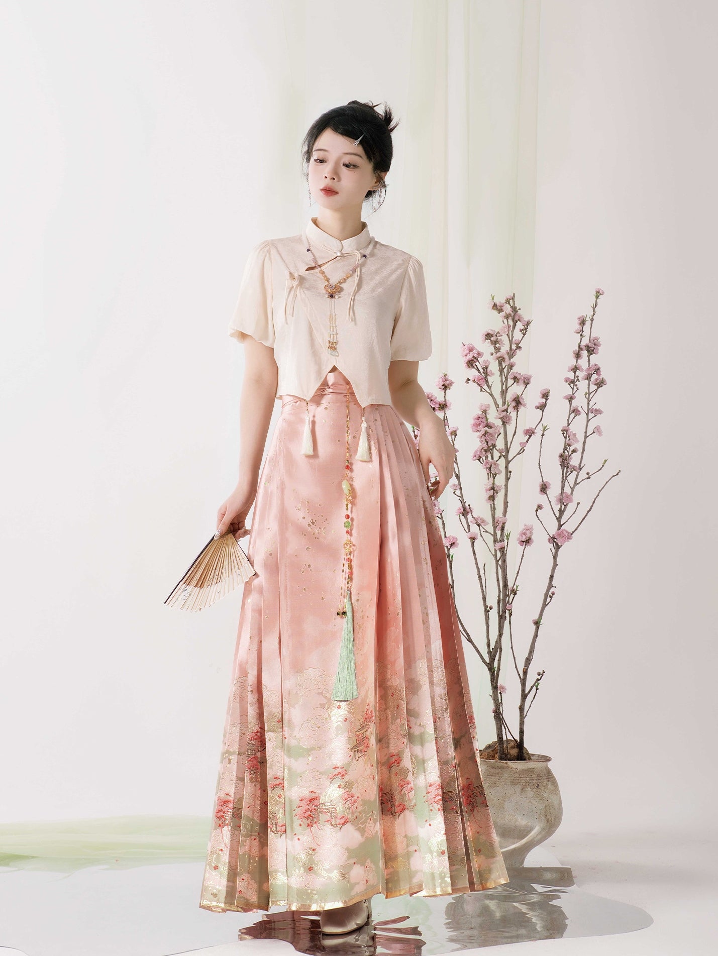 [Ten Li Peach Blossom] National Style Horse Dress Hanfu New Chinese Original Weaving Gold Imitation Flower