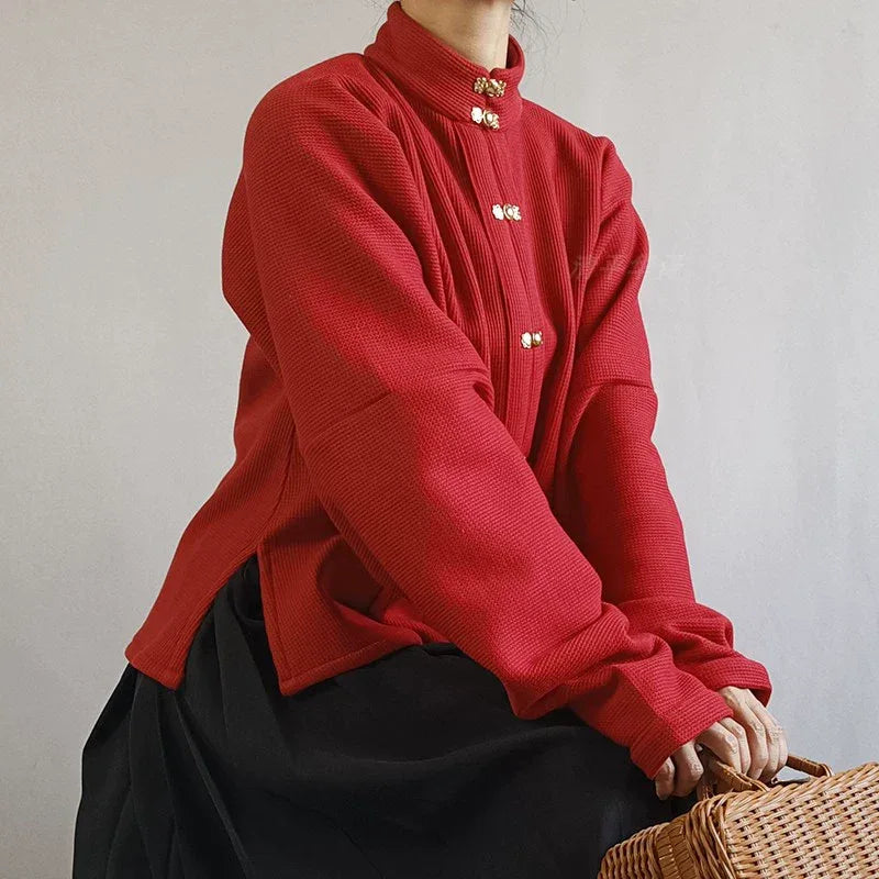 [Soft] Solid color stand-up collar bow bag sleeve hanfu top ｜Unisex - Yandan_Hanfu