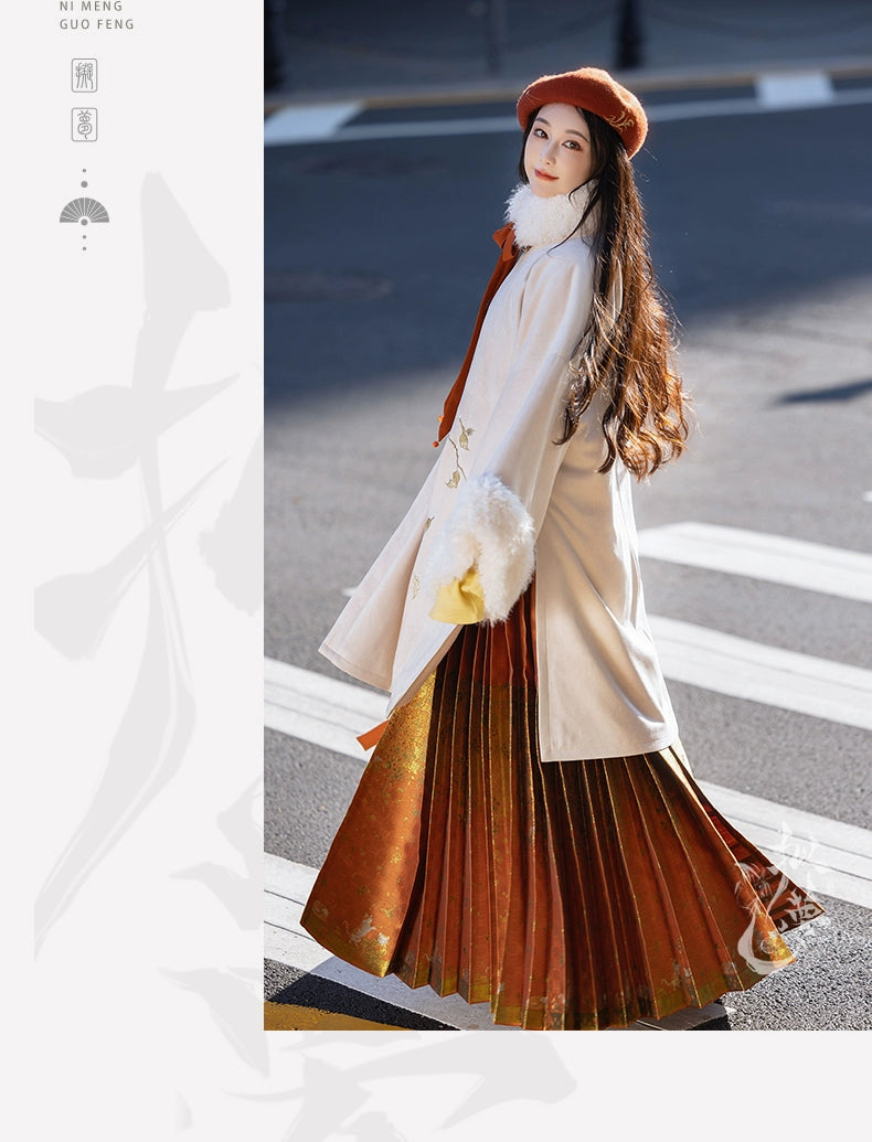 Persimmon Ruyi  autumn and winter Hanfu warm round neck jacket plush jacket