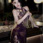 Improved cheongsam women's jacquard purple sexy dress