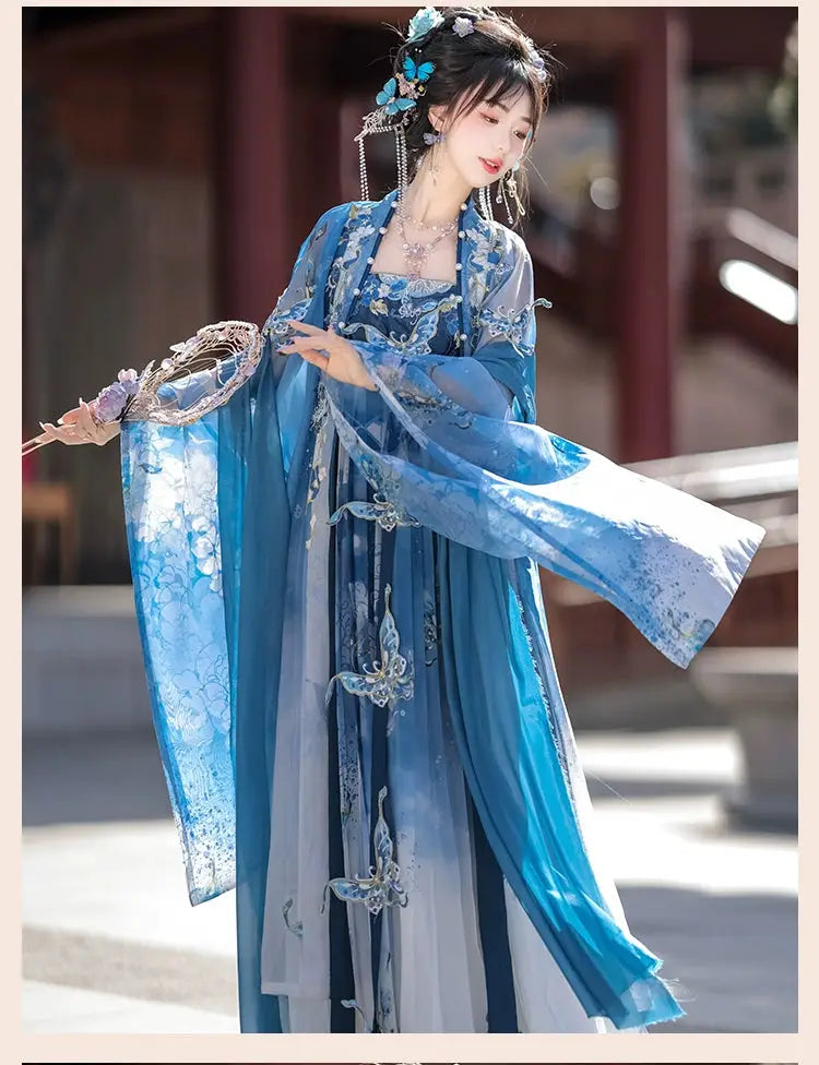 This blue hanfu for women features elegant hanfu sleeves, intricate hanfu patterns, and layered designs. Perfect as a princess hanfu dress, fairy hanfu dress, or sexy hanfu, it’s inspired by Tang Dynasty hanfu and ideal for hanfu cosplay or hanfu dance styles. Shop plus size hanfu, hanfu skirts, and more at our trusted hanfu shop. Wondering where to buy hanfu? Explore hanfu for sale from top Chinese clothing brands and the best Chinese designer clothing websites at our Chinese clothing store online.