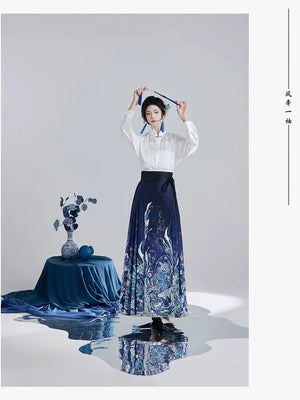 This blue modern hanfu features elegant hanfu sleeves, a stylish hanfu jacket, and timeless charm. Perfect as a princess hanfu dress, fairy hanfu dress, or casual hanfu, it suits every hanfu woman. Inspired by Ming Dynasty hanfu, this modern hanfu dress pairs beautifully with a hanfu shirt for a layered look. Ideal for hanfu cosplay or as a cozy winter hanfu, it’s available at our trusted hanfu shop. Wondering where to buy hanfu? Find the best modernised hanfu and blue hanfu designs here.