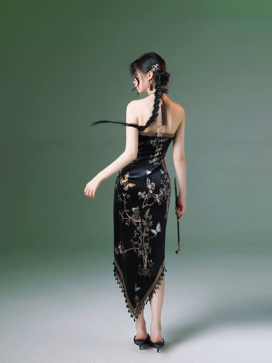 Incense two-piece set | Chinese summer thin velvet neck coat summer Cheongsam Dress