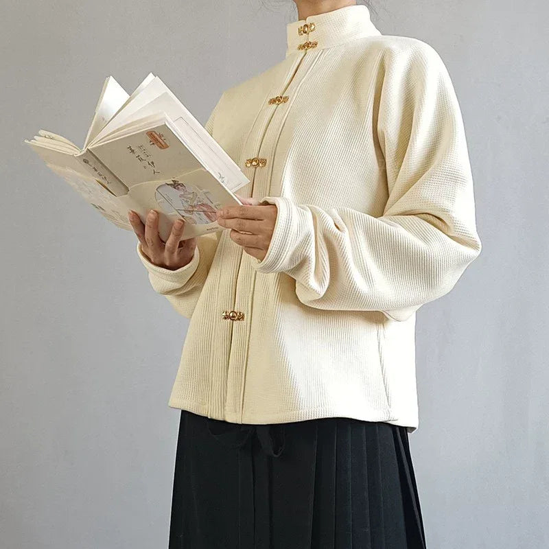 [Soft] Solid color stand-up collar bow bag sleeve hanfu top ｜Unisex - Yandan_Hanfu