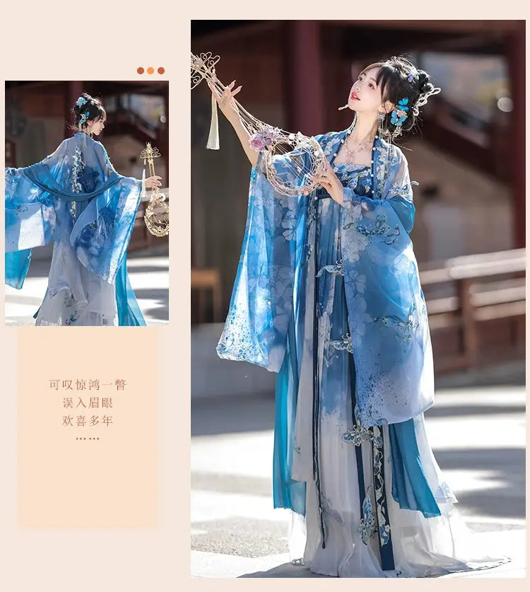 This blue hanfu for women features elegant hanfu sleeves, intricate hanfu patterns, and layered designs. Perfect as a princess hanfu dress, fairy hanfu dress, or sexy hanfu, it’s inspired by Tang Dynasty hanfu and ideal for hanfu cosplay or hanfu dance styles. Shop plus size hanfu, hanfu skirts, and more at our trusted hanfu shop. Wondering where to buy hanfu? Explore hanfu for sale from top Chinese clothing brands and the best Chinese designer clothing websites at our Chinese clothing store online.