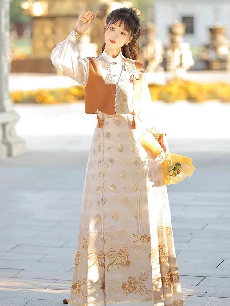 This orange modern hanfu with elegant hanfu sleeves and a chic hanfu jacket is perfect for hanfu women. Wear it as a princess hanfu dress, fairy hanfu dress, or casual hanfu. Inspired by Ming Dynasty hanfu, this modern hanfu dress pairs with a hanfu shirt for layering. Ideal for hanfu cosplay or as a winter hanfu, it’s available at our hanfu shop. Find the best modernised hanfu and orange hanfu styles for every occasion.